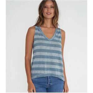 Project Social T Anais Striped V-Neck Tank Blue Gray